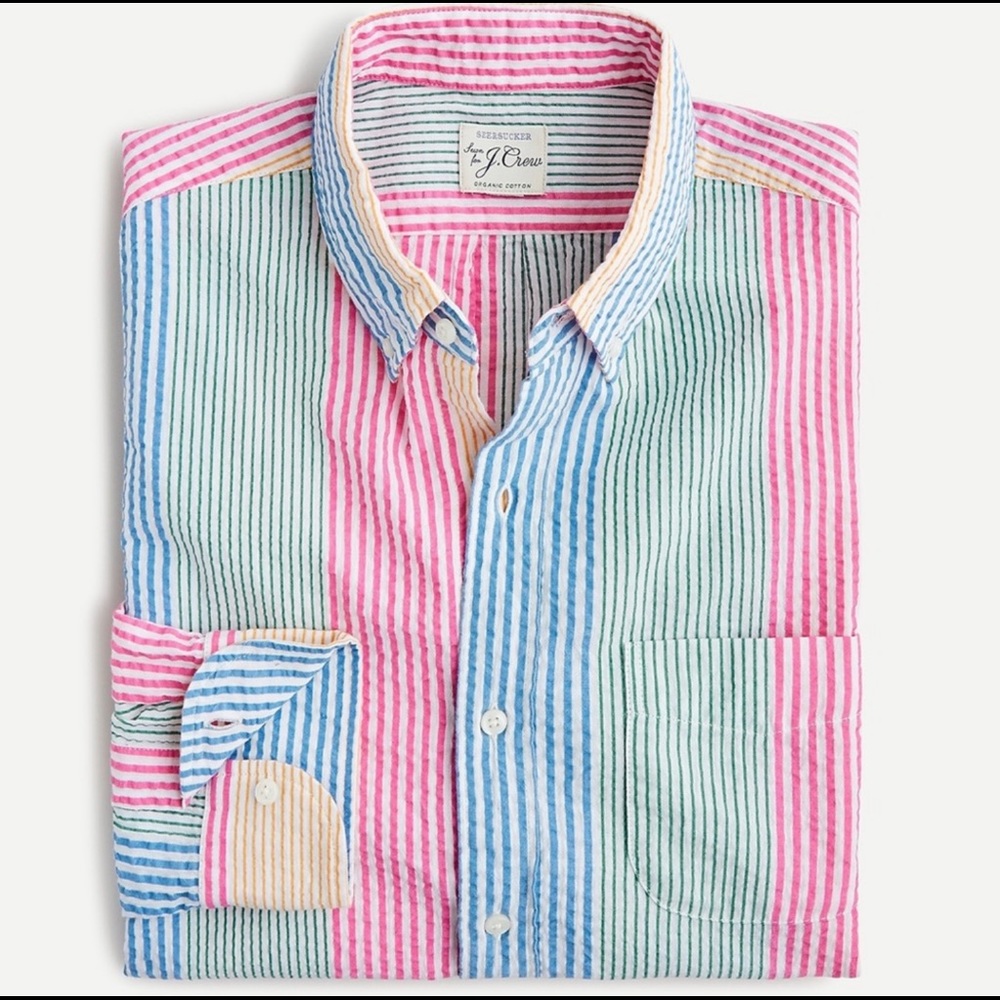 New! J Crew Slim Fit Seersucker Button Down Shirt Multi Color Stripe Size XL
